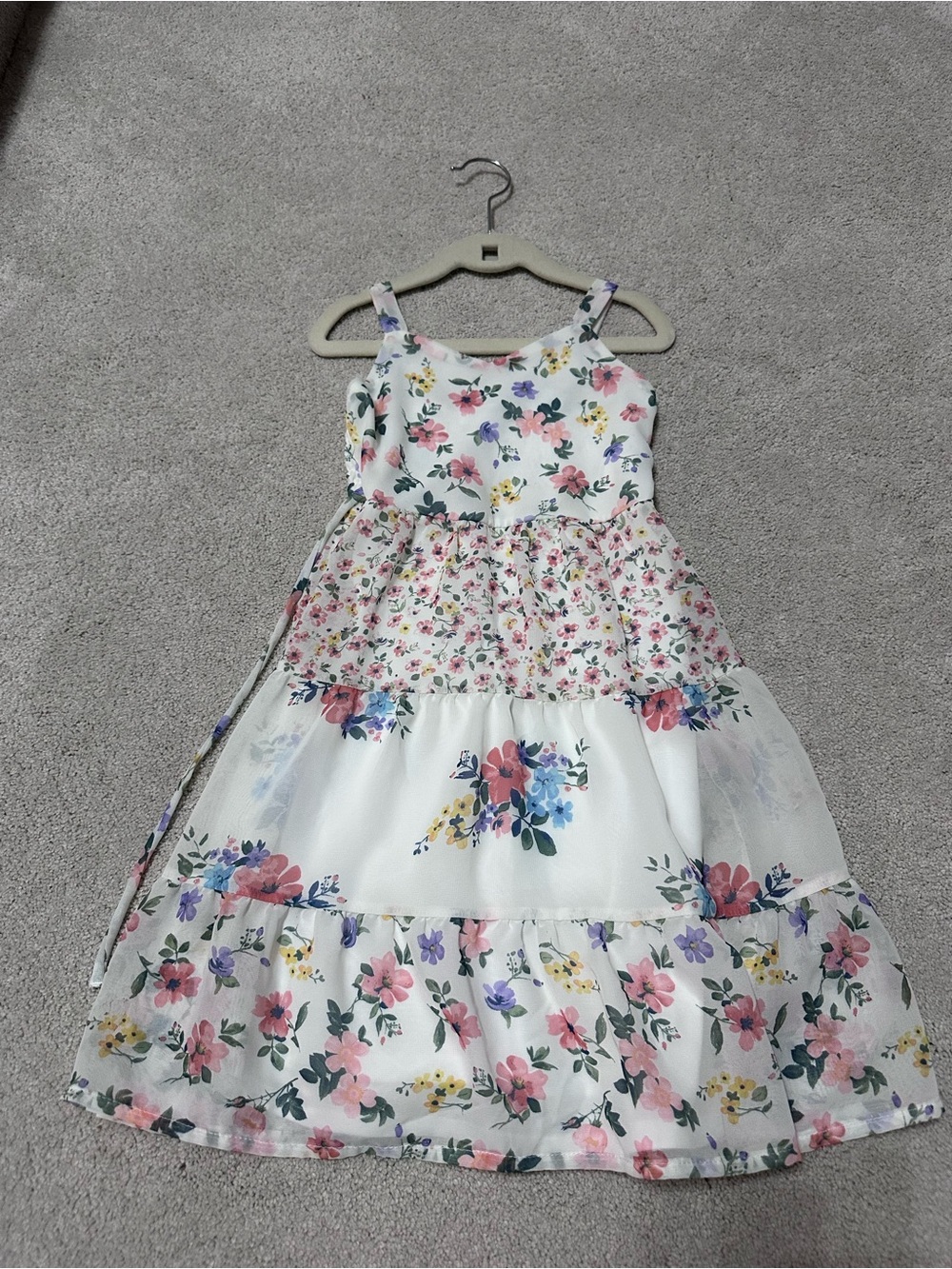 Speechless White Floral Tiered Sundress with Pink, Blue, Purple & Yellow Flowers